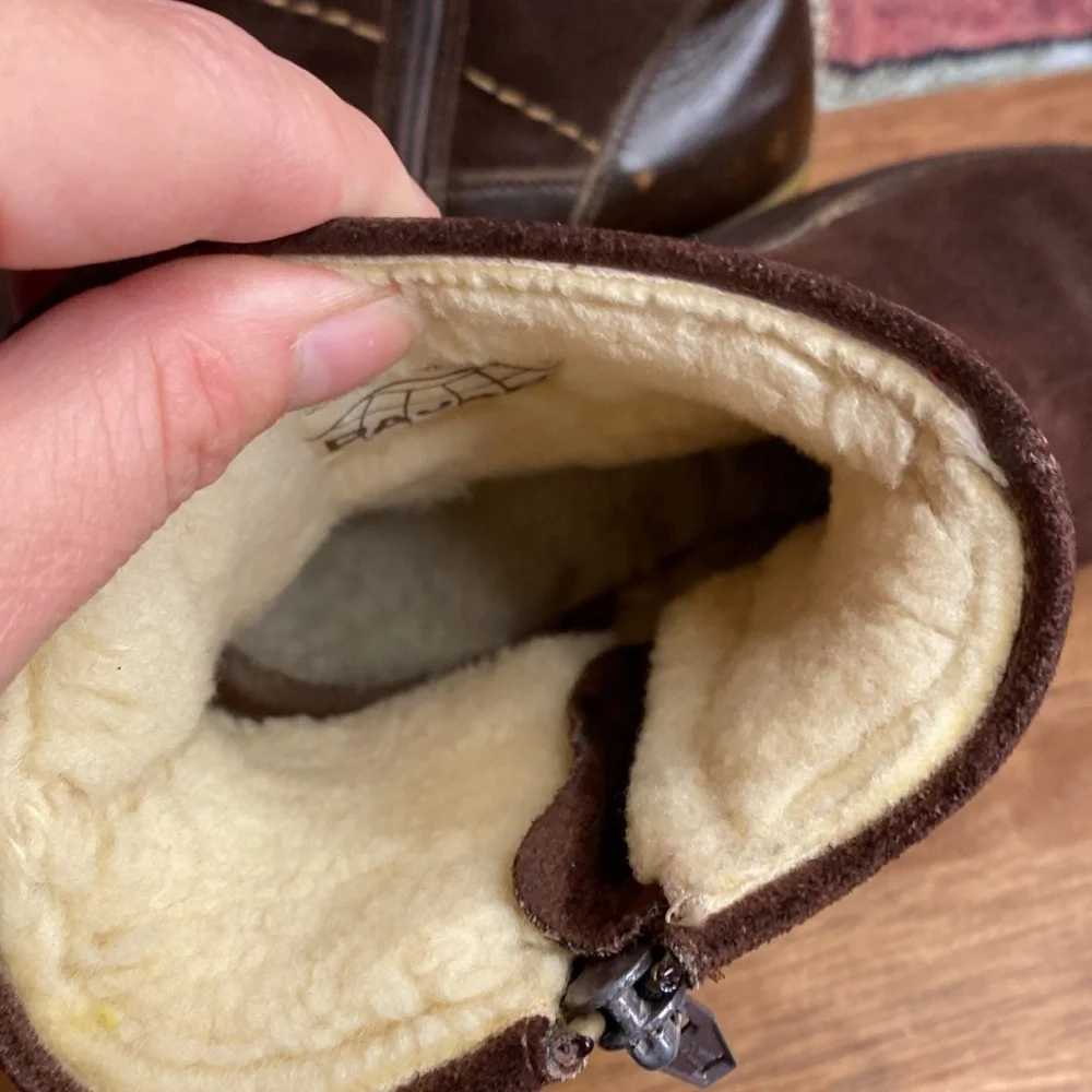 Pajar Brown Genuine Shearling Lining Short Slip On Zip Up Warm Boots Size 7 - Picture 15 of 17